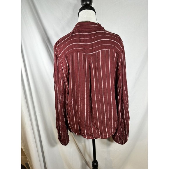 American Eagle Women's Maroon Striped Viscose Tie Front Top Size Large - Picture 2 of 4